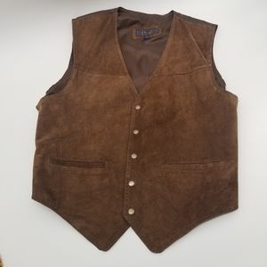 Vintage Poin Te | Brown Suede Leather Western Vest - L